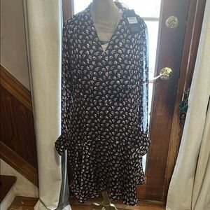 Scotch & Soda Black and Pink Floral Long Sleeve Dress